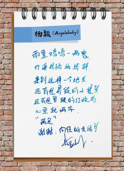 杨颖字迹曝光！angelababy吴亦凡王菲等明星字迹盘点