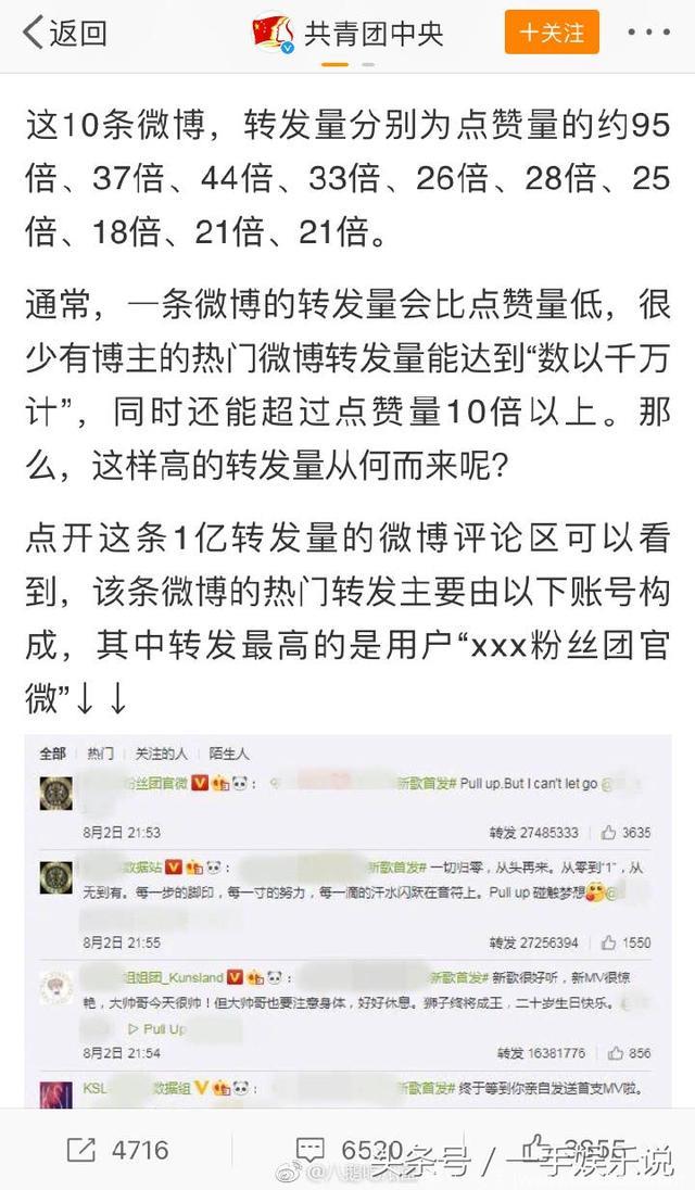 共青团发文“你见过1亿转发的微博吗”，暴露流量小生真相！