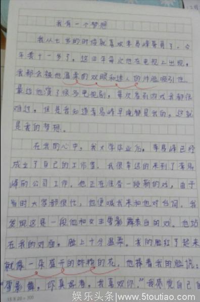 李易峰被11岁小学生作文表白，老师评语太经典了！网友赞很有想法