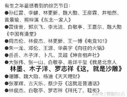 网友票选最想看到的综艺，白敬亭魏大勋以三档“节目”提名领跑