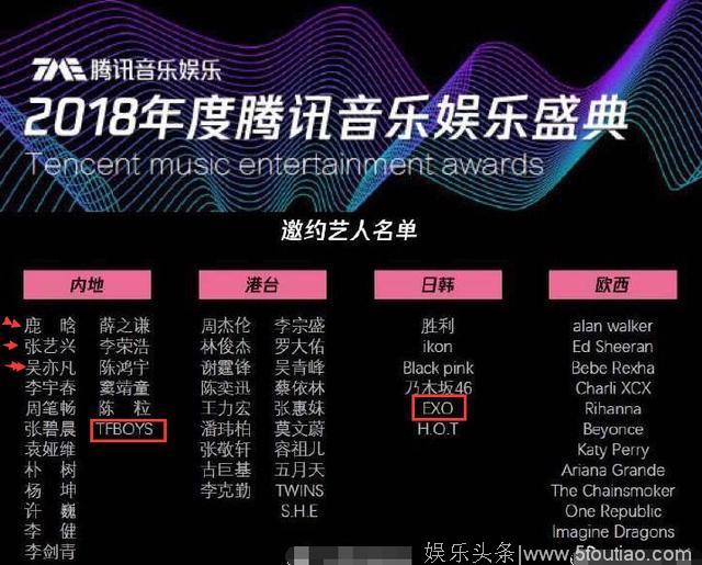 腾讯音乐娱乐盛典名单，内地与港台受邀歌手对比，差距不是一般大