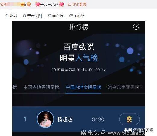 女明星人气榜，杨超越第一，迪丽热巴第三，网友：这是什么野榜